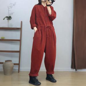 Drawstring Waist Long Sleeves Fringed Jumpsuits