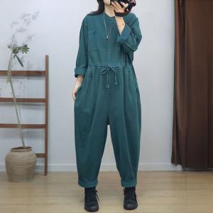 Drawstring Waist Long Sleeves Fringed Jumpsuits