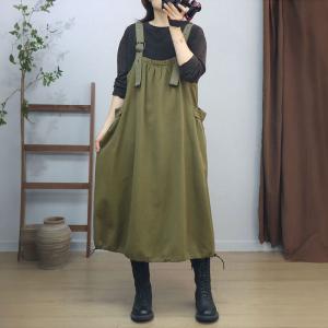 Adjustable Straps A-Line Cotton Overall Dress