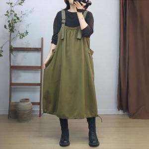 Adjustable Straps A-Line Cotton Overall Dress