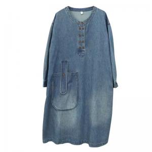 Y-Neck Original Pocket Loose Midi Jean Dress