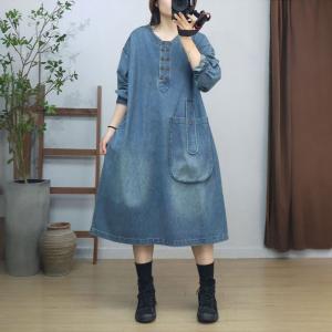 Y-Neck Original Pocket Loose Midi Jean Dress