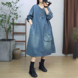 Y-Neck Original Pocket Loose Midi Jean Dress