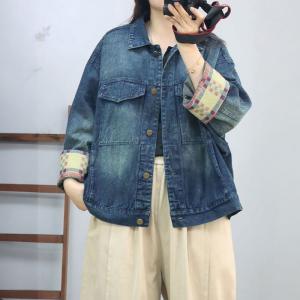 Random Pattern Flap Pocket Oversized Denim Jacket