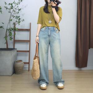 High Rise Light Wash Straight Leg Jeans