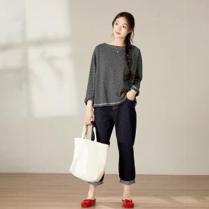 Lovely Striped Cotton Oversized Casual T-shirt