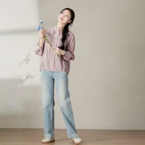 Spring Pastel Purple Linen Peasant Blouse