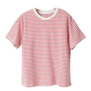 Embroidery Minimalist Cotton Short Sleeves Striped T-shirt