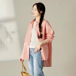 Women Striped Cotton Long Sleeves Boyfriend Shirt
