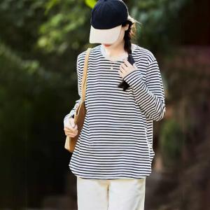 Women Long Sleeves Classic Striped Tee