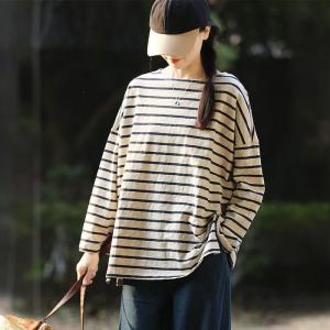 Coffee Striped Oversized Pullover Tee