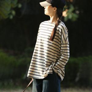 Coffee Striped Oversized Pullover Tee