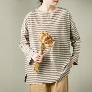 Coffee Striped Oversized Pullover Tee