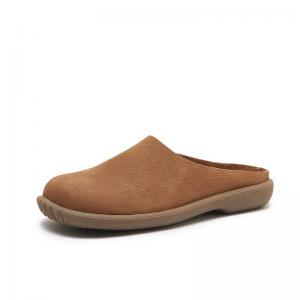Cozy Cowhide Leather Wide Toe Slippers