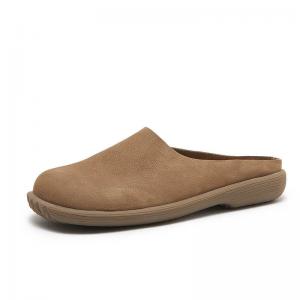 Cozy Cowhide Leather Wide Toe Slippers