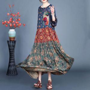 Loose-Fit Totem Printed Silky Tiered Dress