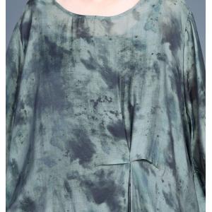 Ink and Wash Crew Neck Silk Linen Winery Dress