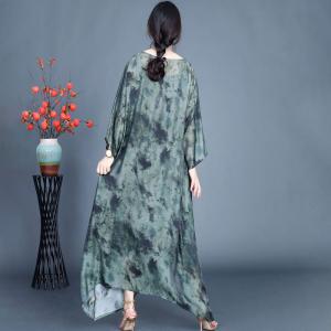 Ink and Wash Crew Neck Silk Linen Winery Dress