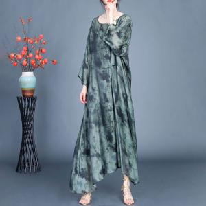 Ink and Wash Crew Neck Silk Linen Winery Dress