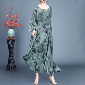 Ink and Wash Crew Neck Silk Linen Winery Dress