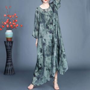 Ink and Wash Crew Neck Silk Linen Winery Dress