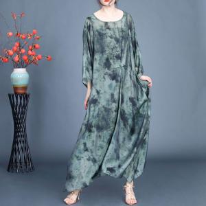 Ink and Wash Crew Neck Silk Linen Winery Dress