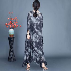 Ink and Wash Crew Neck Silk Linen Winery Dress