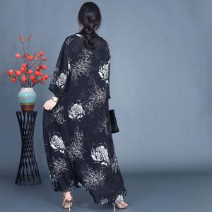 White Printed Black Heap Collar Modest Dress