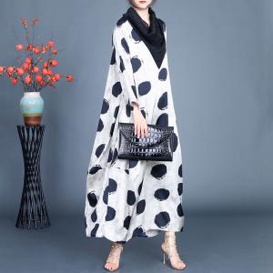 Heap Collar Polka Dot White Cocoon Dress