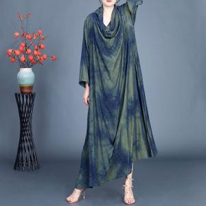 Chinese Ink Painted Soft Silk Heap Collar Dress