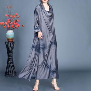 Chinese Ink Painted Soft Silk Heap Collar Dress