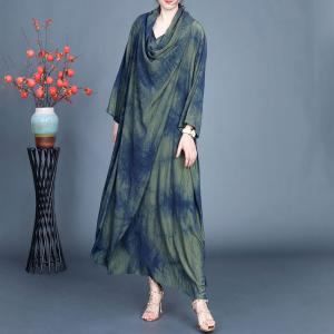 Chinese Ink Painted Soft Silk Heap Collar Dress