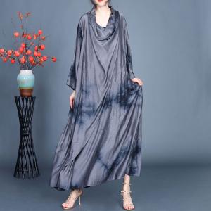 Chinese Ink Painted Soft Silk Heap Collar Dress