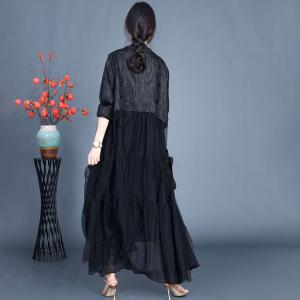 Silk Flouncing Elegant Black Cardigan