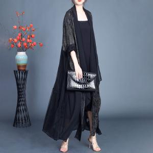 Silk Flouncing Elegant Black Cardigan