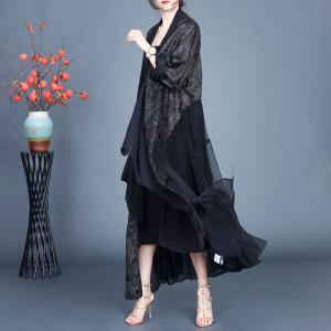 Silk Flouncing Elegant Black Cardigan