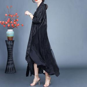 Silk Flouncing Elegant Black Cardigan