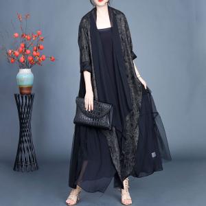 Silk Flouncing Elegant Black Cardigan