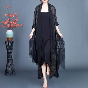 Silk Flouncing Elegant Black Cardigan