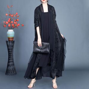 Silk Flouncing Elegant Black Cardigan