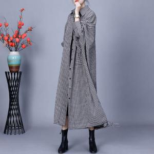 Little Plaid Polo Neck Long Shirt Dress