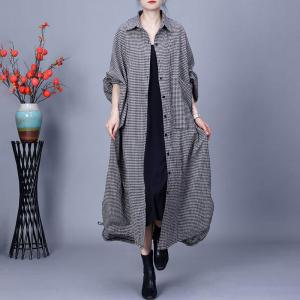 Little Plaid Polo Neck Long Shirt Dress