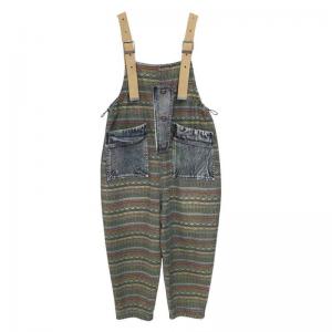 Denim Pocket Colorful Printed Adjustable Straps Overalls