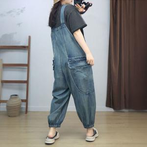 Fringed Pockets Baggy Cargo Overalls