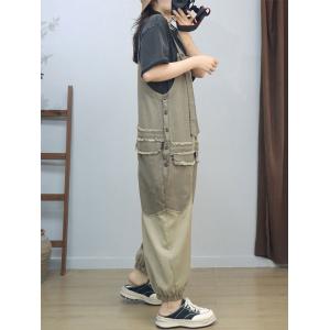 Fringed Pockets Baggy Cargo Overalls