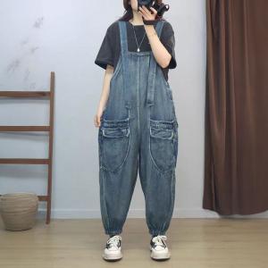 Fringed Pockets Baggy Cargo Overalls