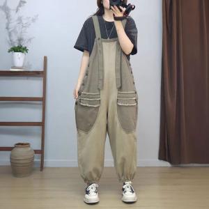 Fringed Pockets Baggy Cargo Overalls