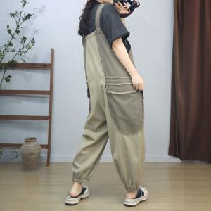 Fringed Pockets Baggy Cargo Overalls