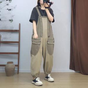Fringed Pockets Baggy Cargo Overalls