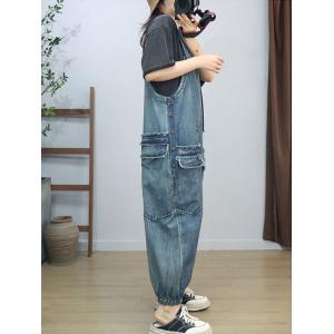 Fringed Pockets Baggy Cargo Overalls